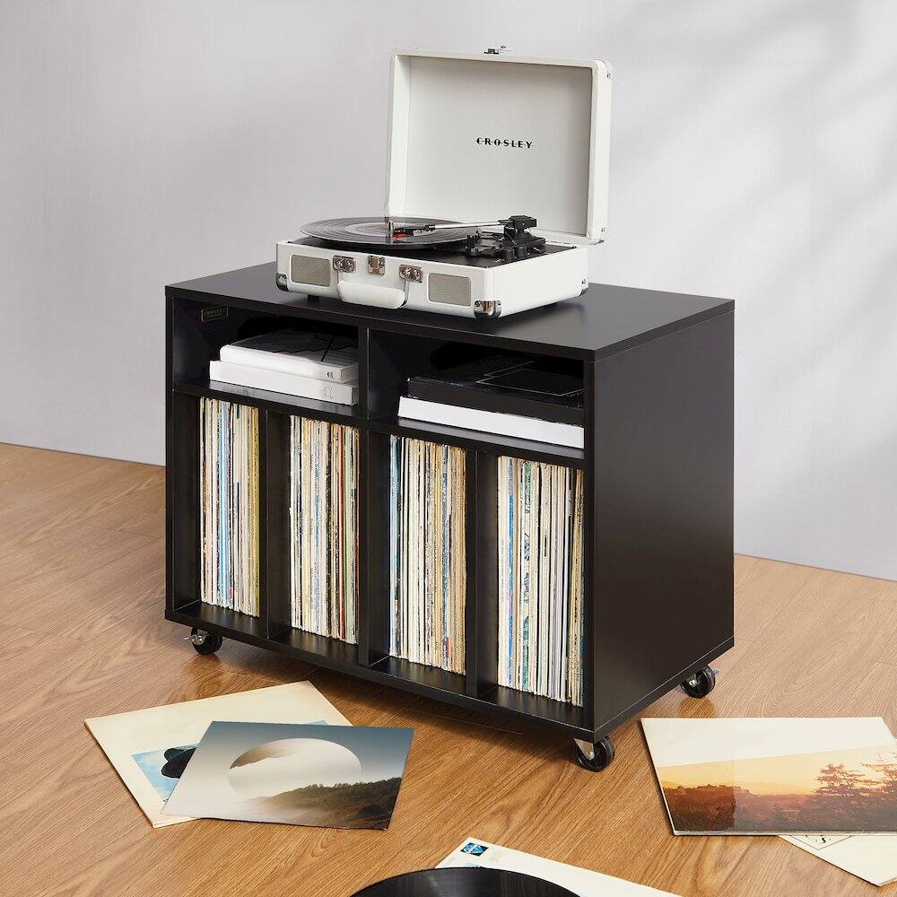 Alt View 8. Crosley Furniture - Carlo Rolling Record Player Stand With Vinyl Storage - Black.