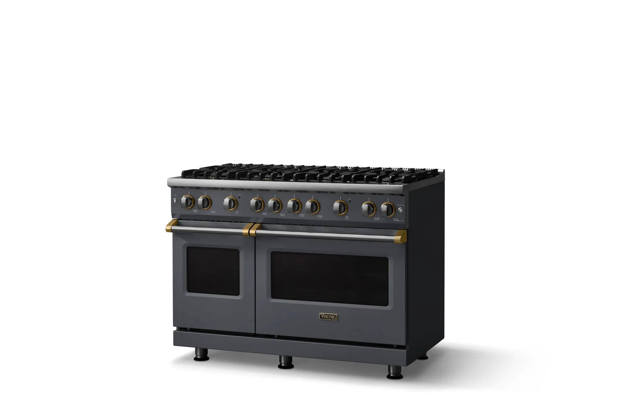 Angle. Viking - Pro 5 Series 6.1 Cu. Ft. Freestanding Sealed 8 Burner LP Gas Convection Range - Cast Black w. Brushed Brass - Cast Black.
