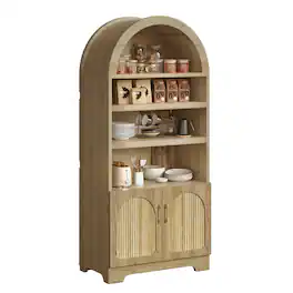 Bestier - 71 inch Arched Pantry Cabinet with Doors - Natual Oak