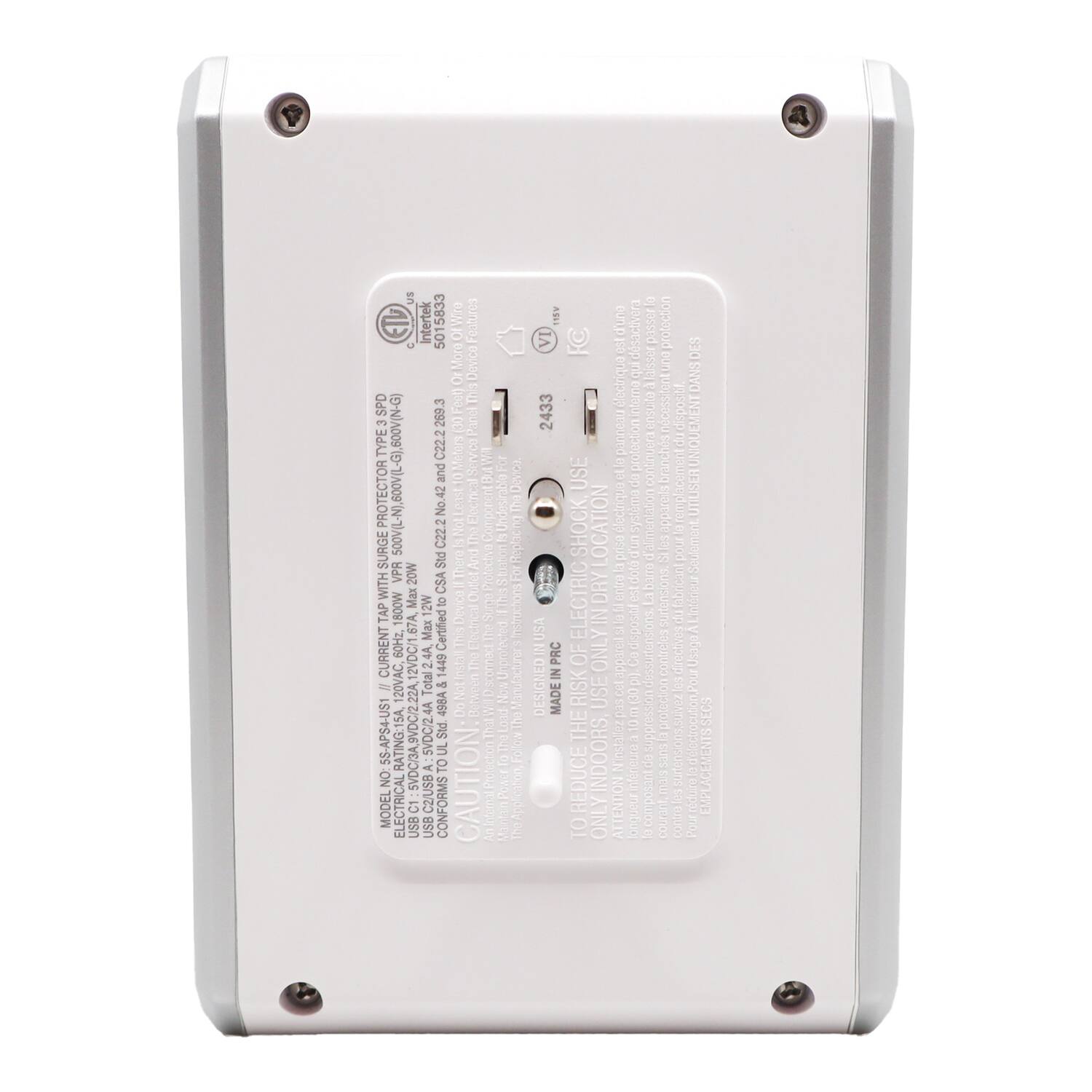 US Intertek 015833  
Fors C FeenOr Mora cOUOSIL SPD 2693 - a Pane TYPE C22.2 SODVIL-N),6OOV(L-G),800V(N-G) DUE SPAND SeIVC) DAWA FCr EOU3O PROTECTOR No.42 E tha Blectx Undecrable SURGE VPR 20W C22.2 PAS 10NS orRephchIhaD WITH CSA TAP 1800W 67A ax 2W Max Certified to D0V10090243 CURRENT 60Hz 2.4A Unerofected 12VDC/1 2 Total2 1449 Dsconnadire - 20VAC - Do Notihsts UIE Noa 498A SS-APS4-US RATING:15A SVDC/2 Std Thaw CUENSIO NO SVDC/3A9VDC/2 A UL CAUTION : MODEL ELECTRIC C1 CZ/USB CONFORMS USB USB = 1