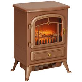 Loheer - 22" Freestanding Electric Fireplace Stove with Realistic LED Flames and Logs, 750W/1500W, Dark - Brown