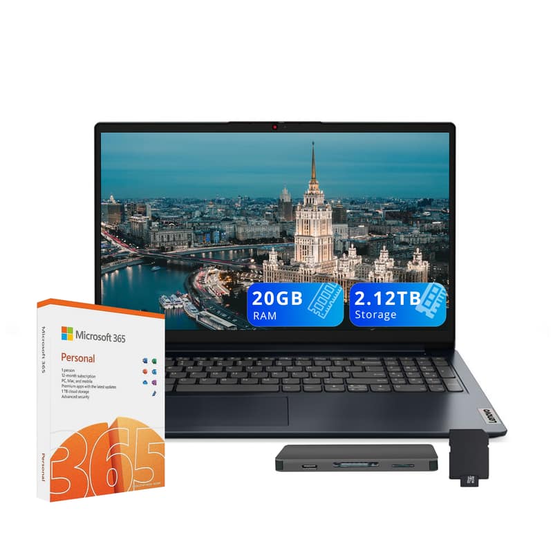 Lenovo - IdeaPad 1 15.6" HD Laptop,Intel N4500,20GB RAM,1TB SSD+128GB eMMC+1TB Dock Set,1 Year Office 365,Win 11 - Blue