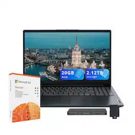 Lenovo - IdeaPad 1 15.6" HD Laptop,Intel N4500,20GB RAM,1TB SSD+128GB eMMC+1TB Dock Set,1 Year Office 365,Win 11 - Blue