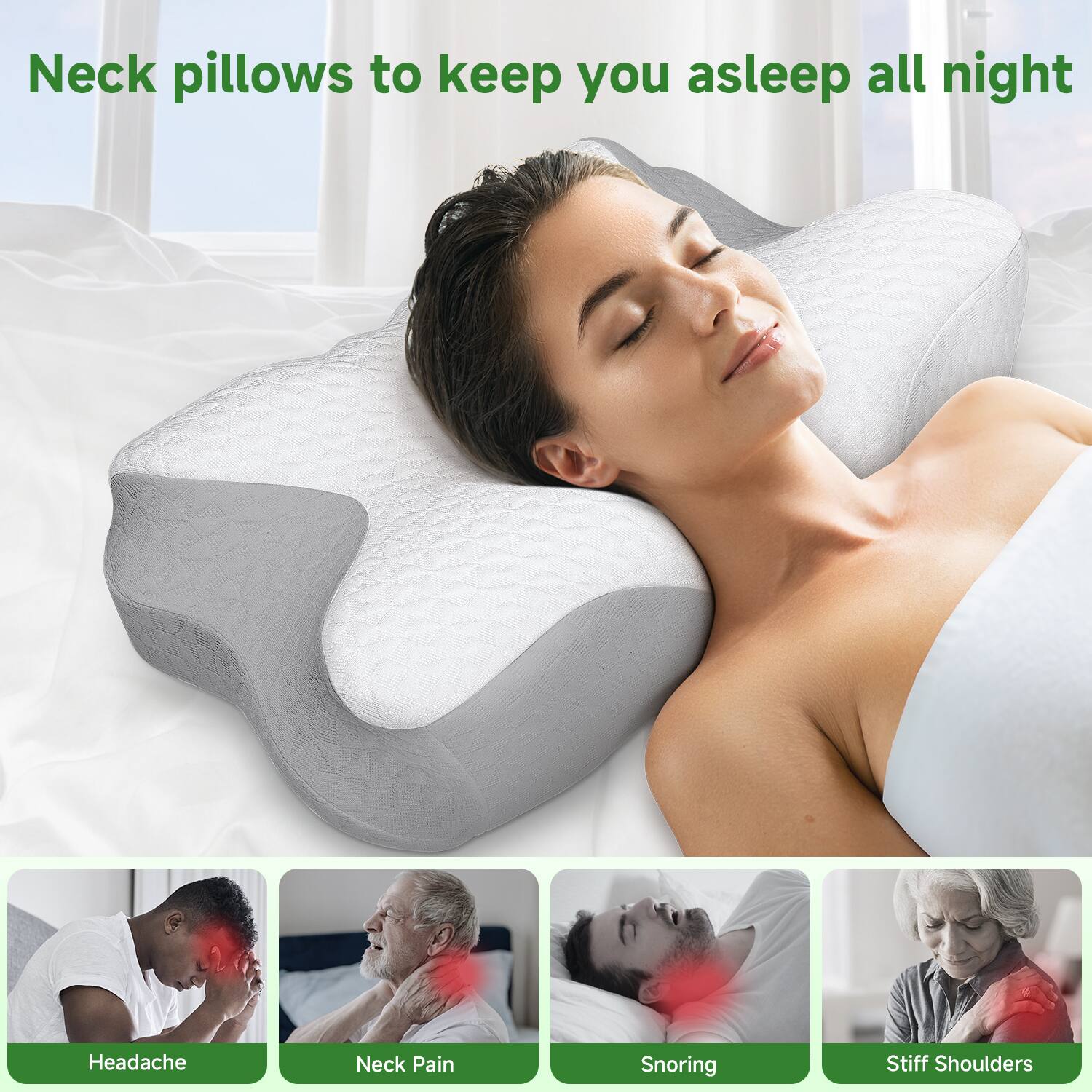 FAPO Cervical Memory Foam Neck Pillow, Side Back Stomach Sleepers
