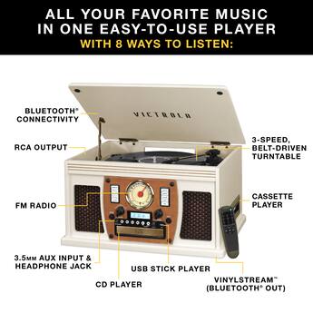 Victrola Navigator 8 in 1 Classic Bluetooth Record Player with Victrola Navigator 8 in 1 Classic Bluetooth Record Player with