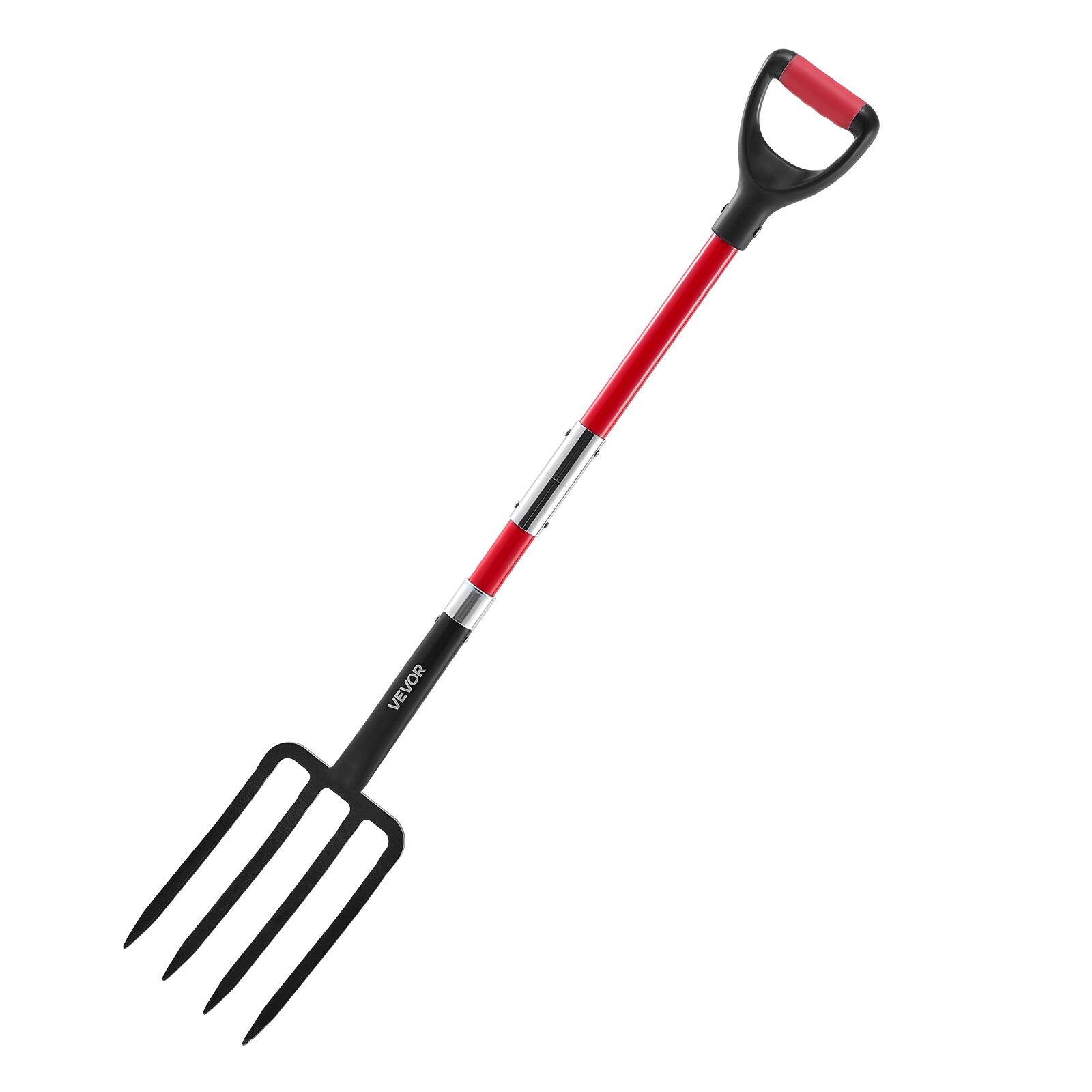 Alt View 5. VEVOR - Garden Fork, 4-Tine Gardening Pitchfork with Fiberglass Handle, 45 in Heavy Duty Digging Fork with Y Grip - red.