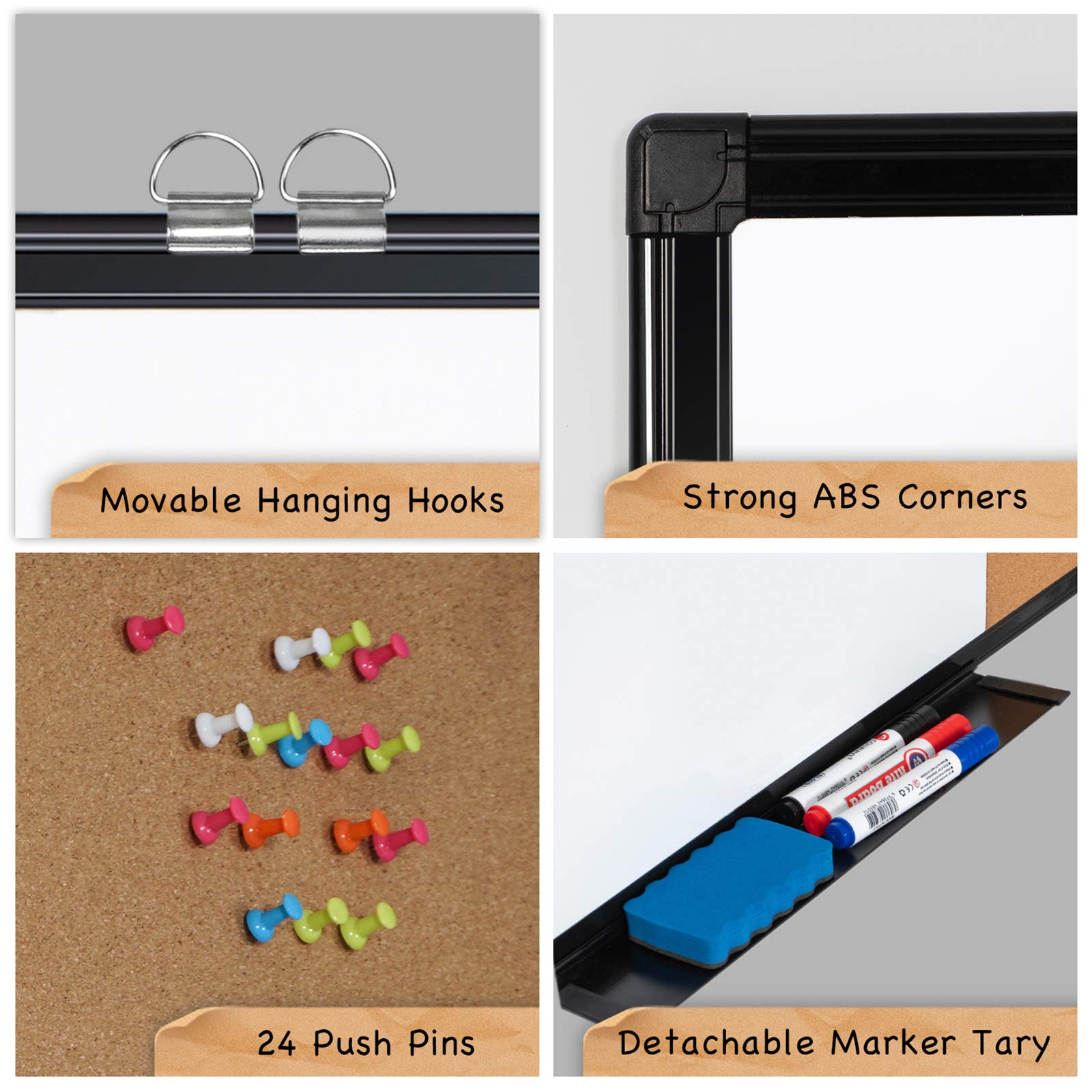 Movable Hanging Hooks  
Strong ABS Corners  
24 Push Pins  
Detachable Marker Tary