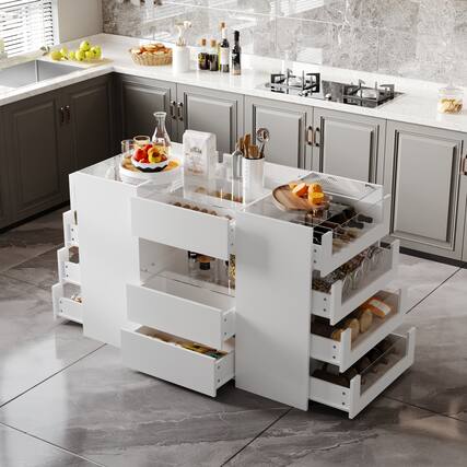Front. Famapy - Famapy Kitchen Island: Clear - View Storage + Modular Smart Design - White.