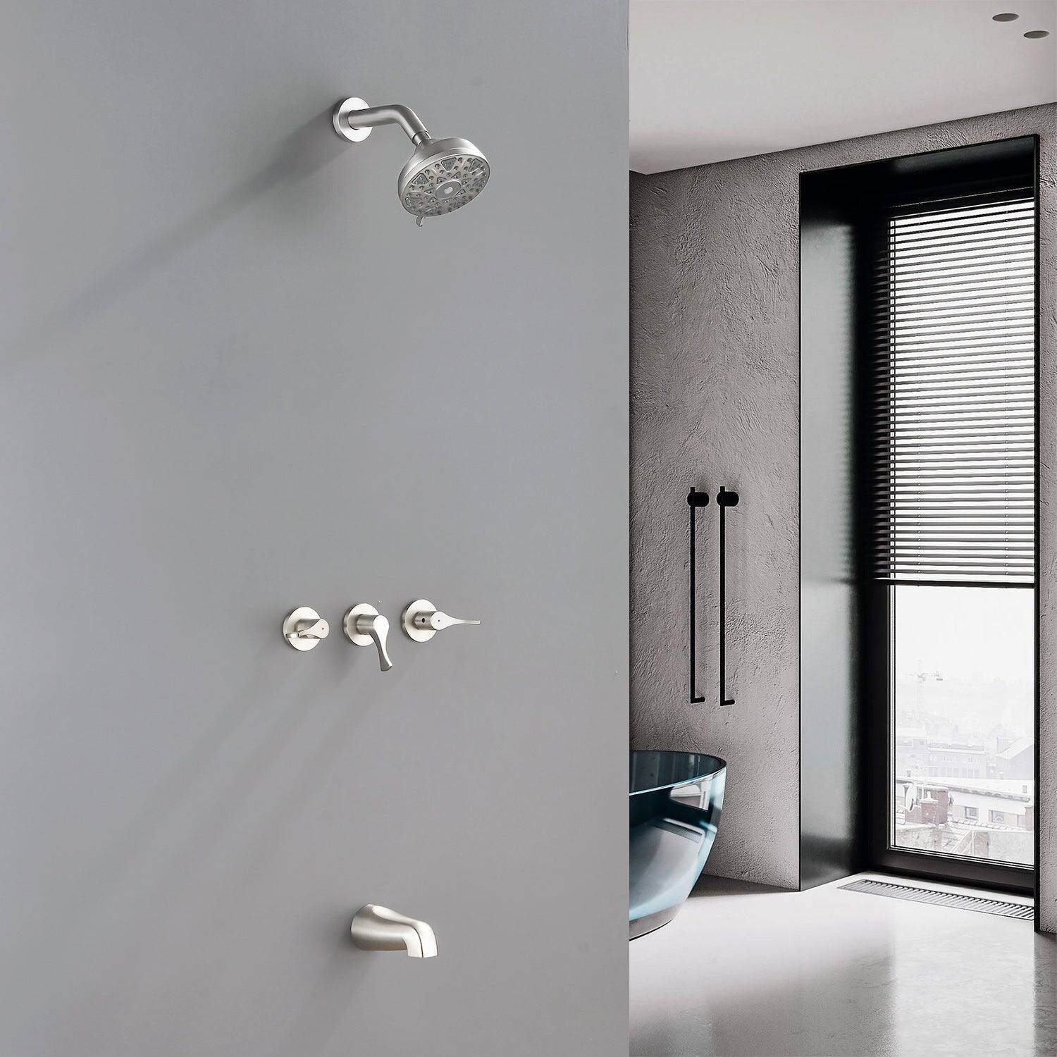 Alt View 2. Boyel Living - Brushed Nickel Shower Set with 6 Function ABS Overhead Shower Three Handle Control and High Flow Tub Spout - Brushed Nickel.