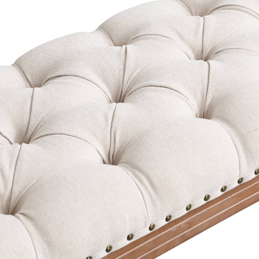 Alt View 8. Ropilly - Ropilly Upholstered Bench Mid-Century Solid Wood Tufted Ottoman End of Bed Bench with Rolled Arms for Bedroom Beige 50in - Beige.