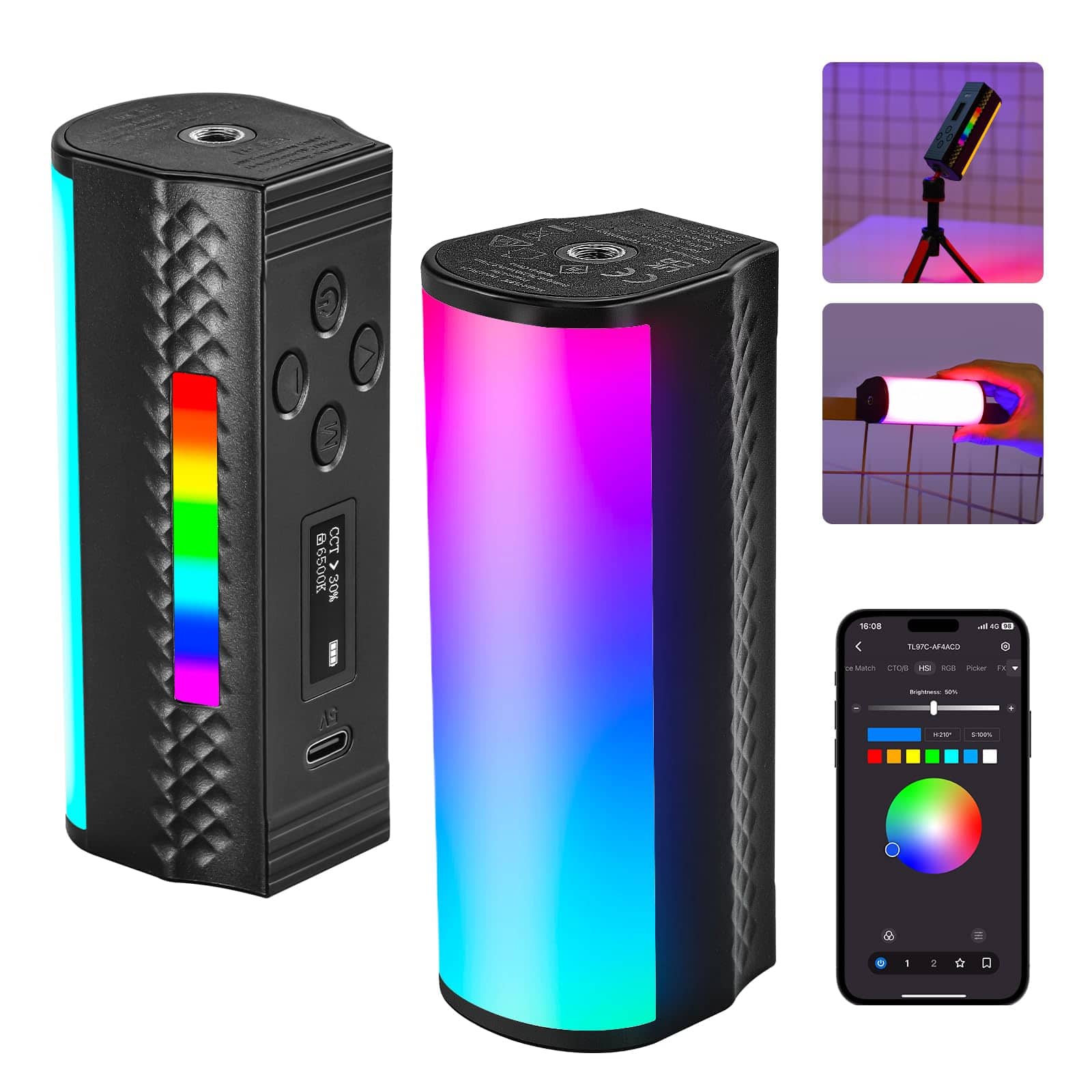 Neewer - 2-Pack Magnetic RGB Light Wand, APP Control, CRI97, 2550mAh, TL97C