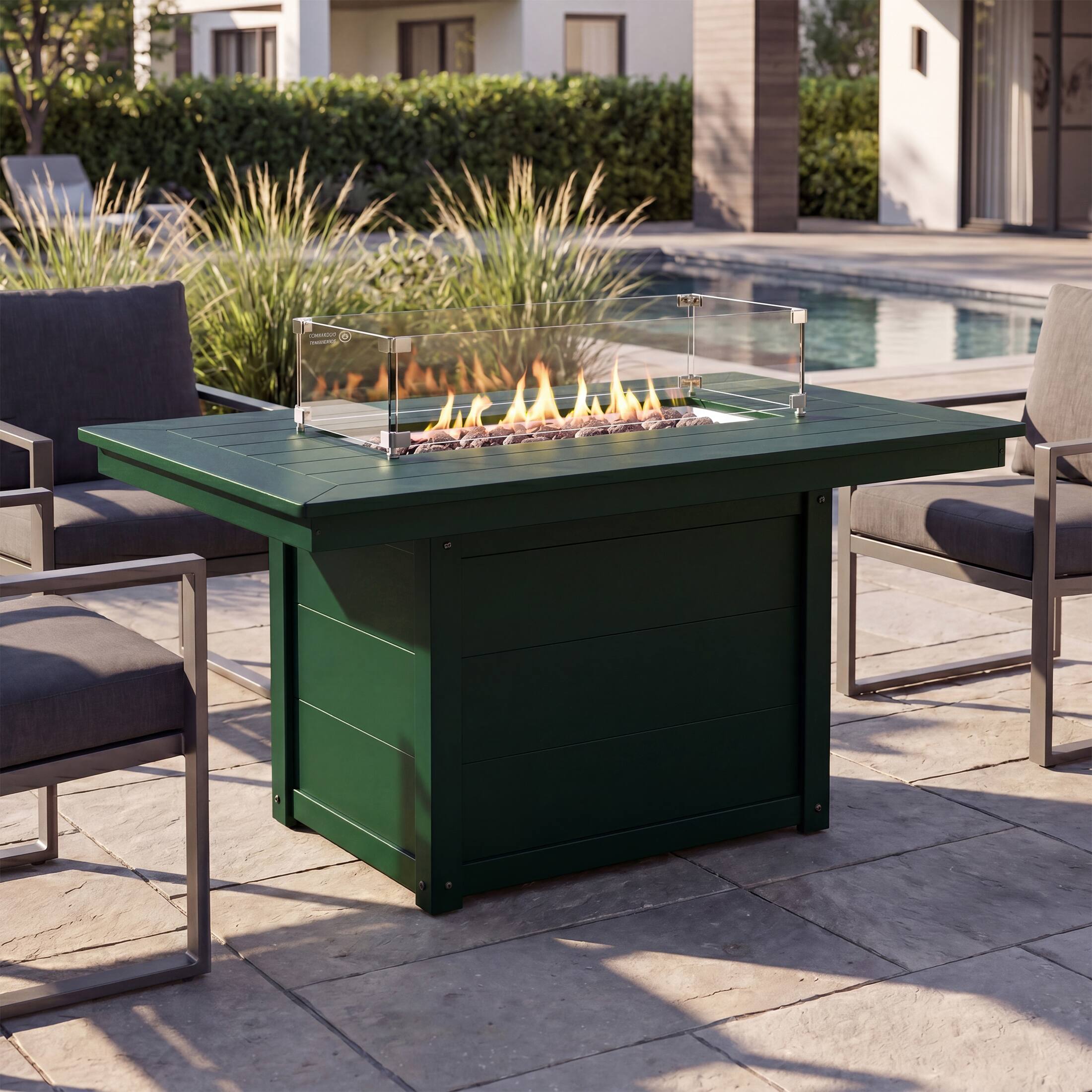 Angle. WestinTrends - WestinTrends Helios 46" Modern Outdoor 55,000 BTU Patio Gas Propane Rectangle Deck Fire Pit Table - Dark Green.