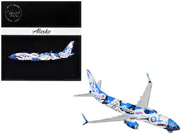 GeminiJets - Boeing 737-800 Commercial Aircraft Alaska Airlines (N559AS) Salmon People Livery Gemini 200 Series 1/200 & Airplane - Blue , White