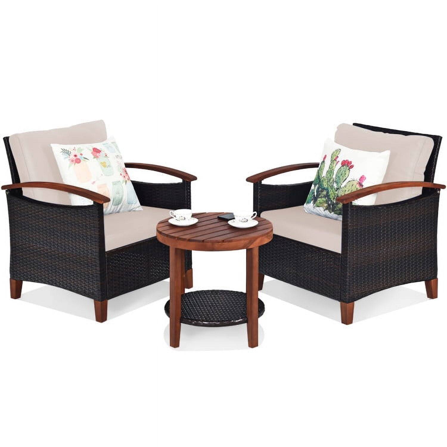 Alt View 5. Pefilos - Patio Furniture 3 Pieces Conversation Sets Outdoor Wicker Rattan Chairs Garden Backyard Balcony Porch Poolside loveseat - Beige.
