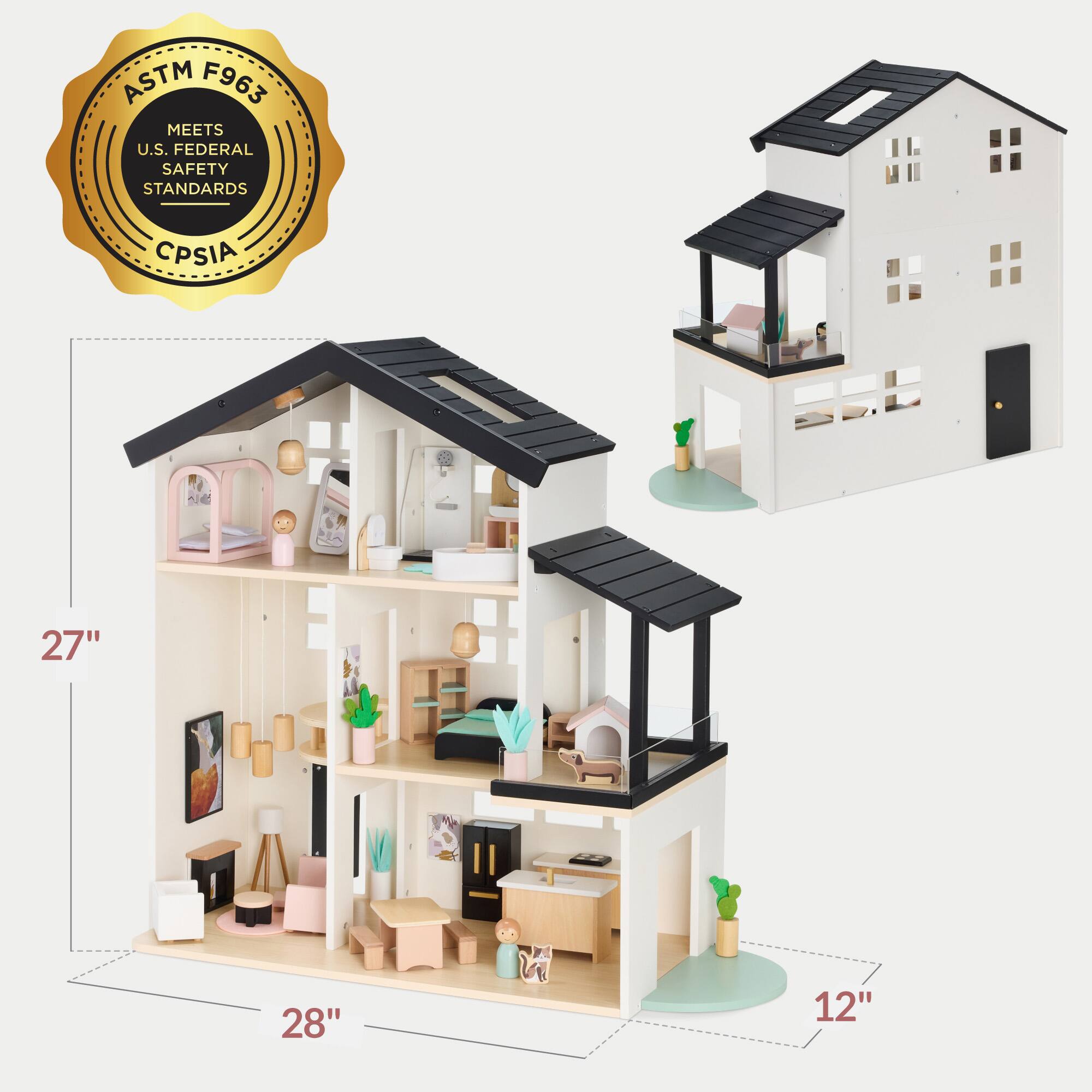 Best Choice Products 3 Story Wooden Dollhouse with 40 Accessories