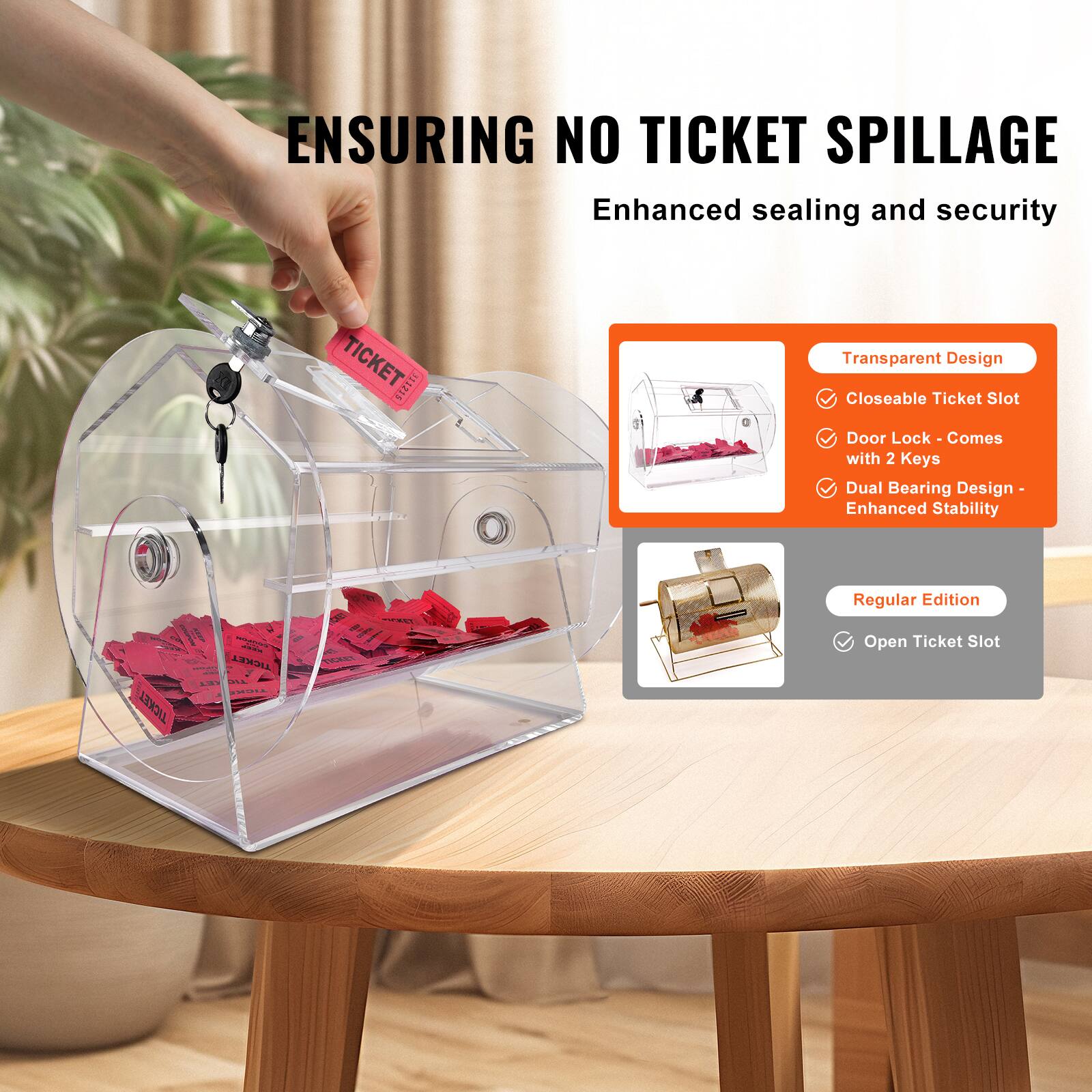 ENSURING NO TICKET SPILLAGE  
Enhanced sealing and security  

TICKET VIZITO  

Transparent Design  
Closeable Ticket Slot  
Door Lock - Comes with 2 Keys  
Dual Bearing Design - Enhanced Stability  

Regular Edition  
Open Ticket Slot