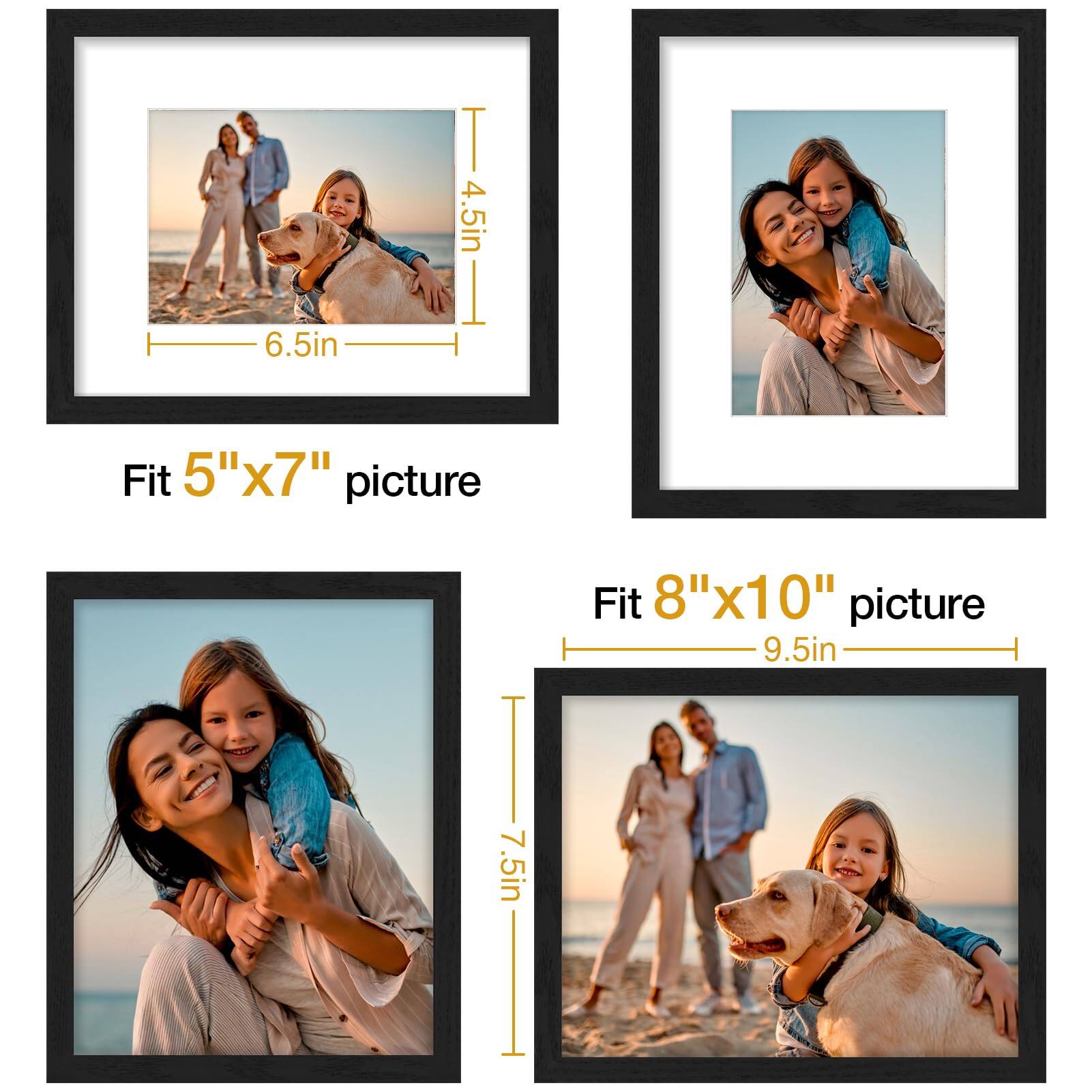 T 4.5in 6.5in Fit 5"x7" picture  
7.5in 9.5in Fit 8"x10" picture