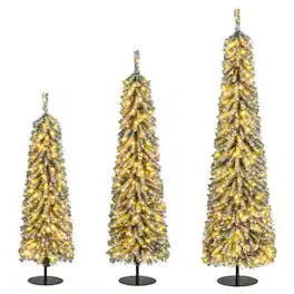 Costway - 4' 5' 6' Artificial Christmas Tree Set of 3 with Realistic Accumulated Snow - Green