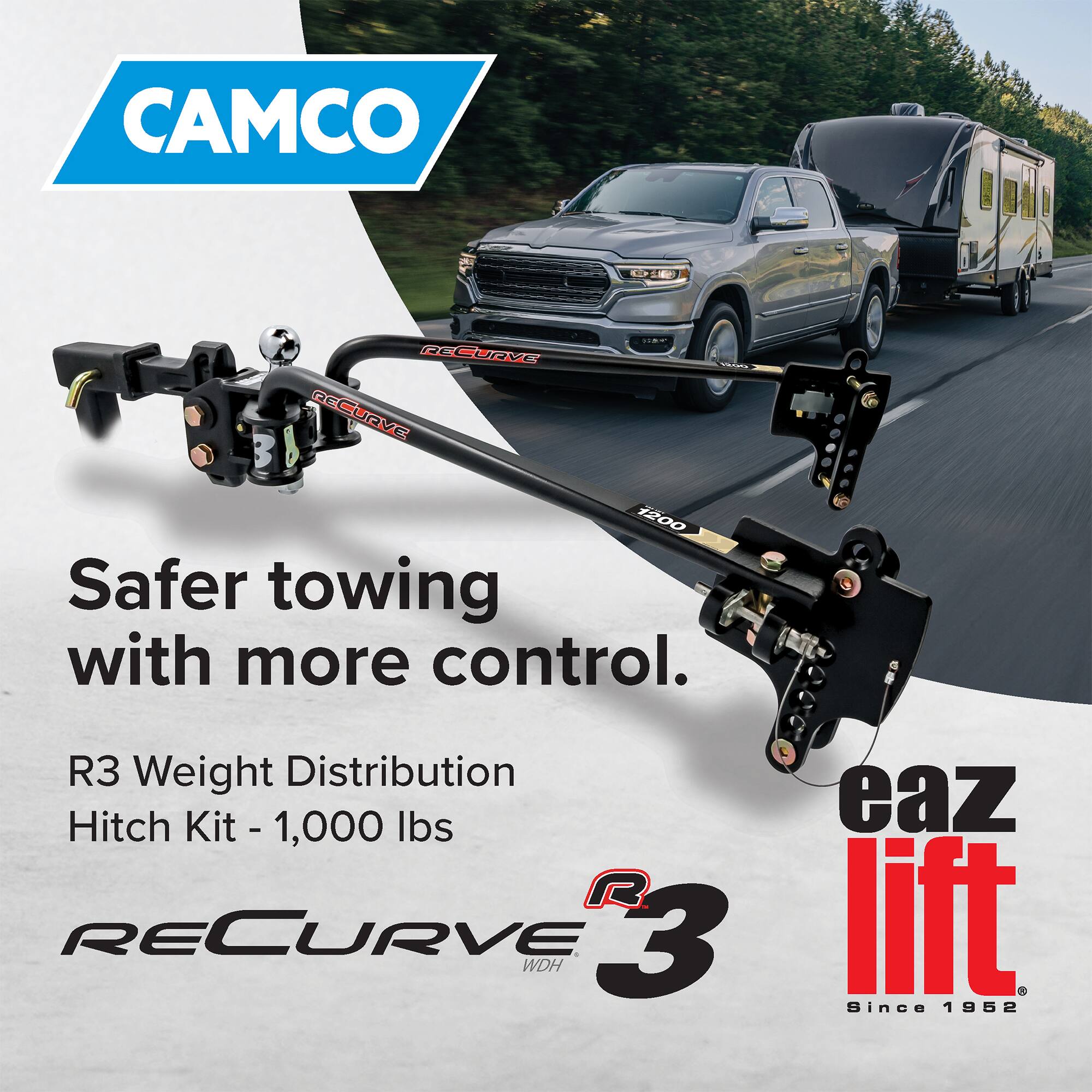 CAMCO RECURVE RECURVE 3 1200 Safer towing with more control. R3 Weight Distribution Hitch Kit - 1,000 lbs R RECURVE 3 WDH eaz lift Since 1952