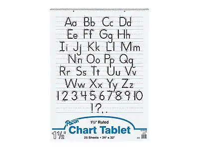 Aa Bb Cc Dd
Ee Ff Gg Hh
Ii Jj Kk Ll Mm
Nn Oo Pp Qq
Rr Ss Tt Uu Vv
Ww Xx Yy Zz
1 2 3 4 5 6 7 8 9 10
!?..
Pacon
1/2" Ruled Chart Tablet
25 Sheets - 24" x 32"