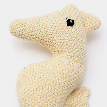 Front. Siljoy - Handmade Cotton Knitted Seahorse Plush Toy, Hypoallergenic, Ocean Themed, Safe for All Ages - Off White.
