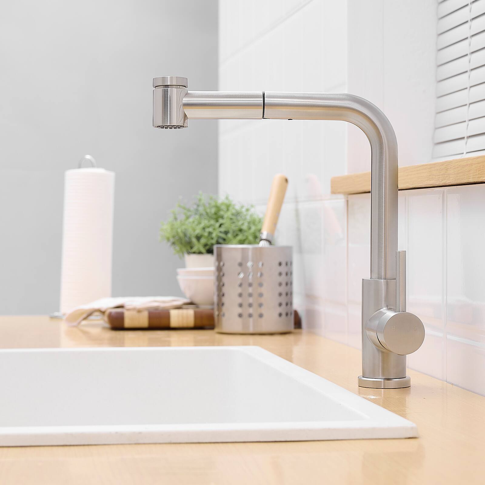 Alt View 5. Siljoy - Sink Faucet, Black Kitchen Faucets with Pull out Sprayer, Bathroom Sink Faucets Mini Bar Prep Faucet - Brushed Nickel.