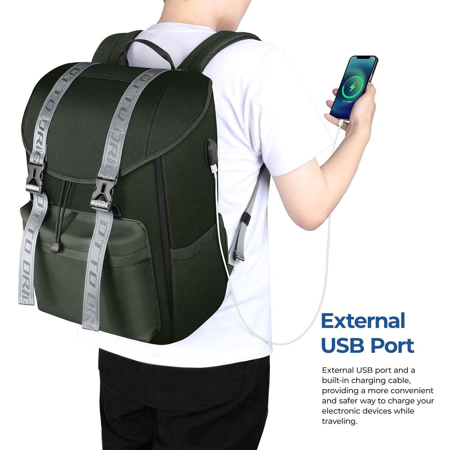 External USB Port

External USB port and a built-in charging cable, providing a more convenient and safer way to charge your electronic devices while traveling.