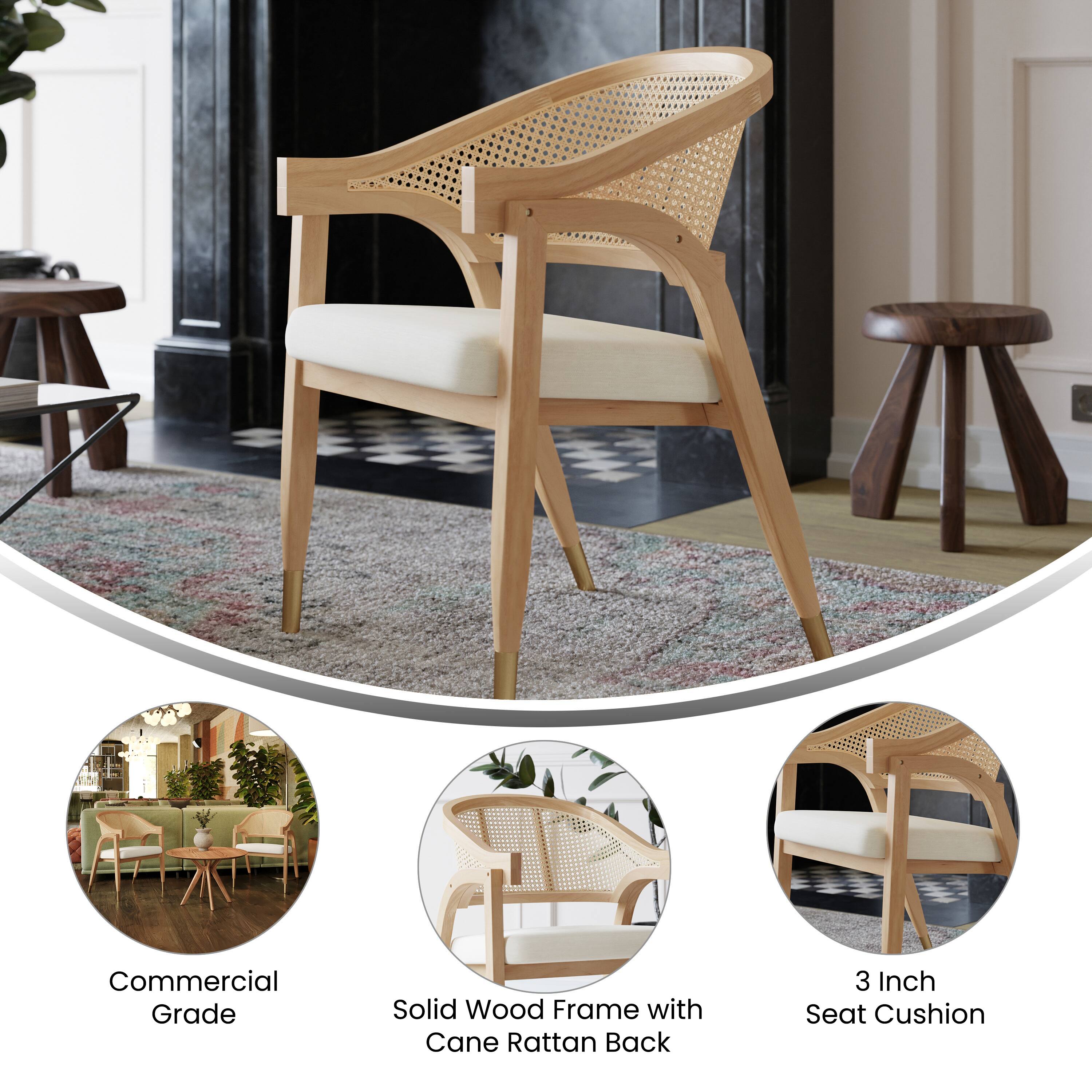 Commercial Grade Solid Wood Frame with Cane Rattan Back 3 Inch Seat Cushion