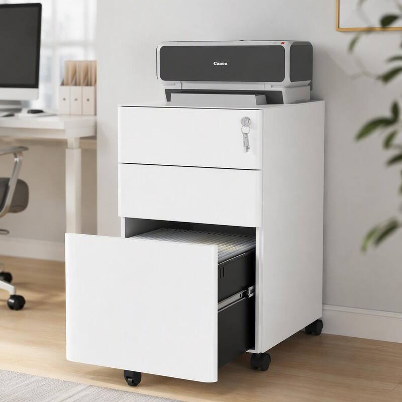 Front. RYHNUYNE - 3-Drawer Mobile File Cabinet Steel Metal Storage with Lock and Wheels for Office Home.