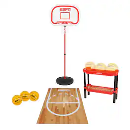 ESPN - Toddler Basketball Hoop Includes 3 Mini Basketballs and Ball Rack - White