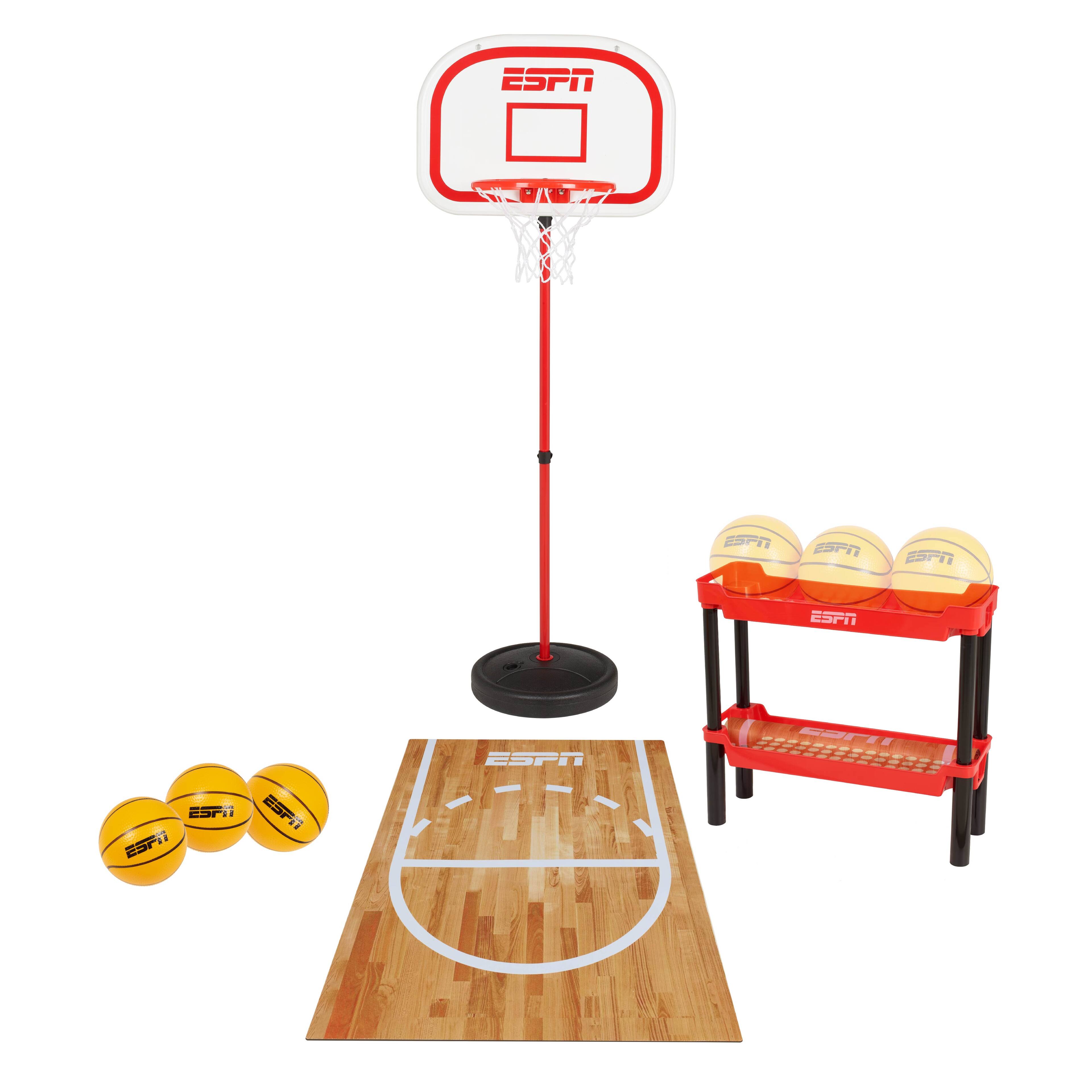 ESPN - Toddler Basketball Hoop Includes 3 Mini Basketballs and Ball Rack - White