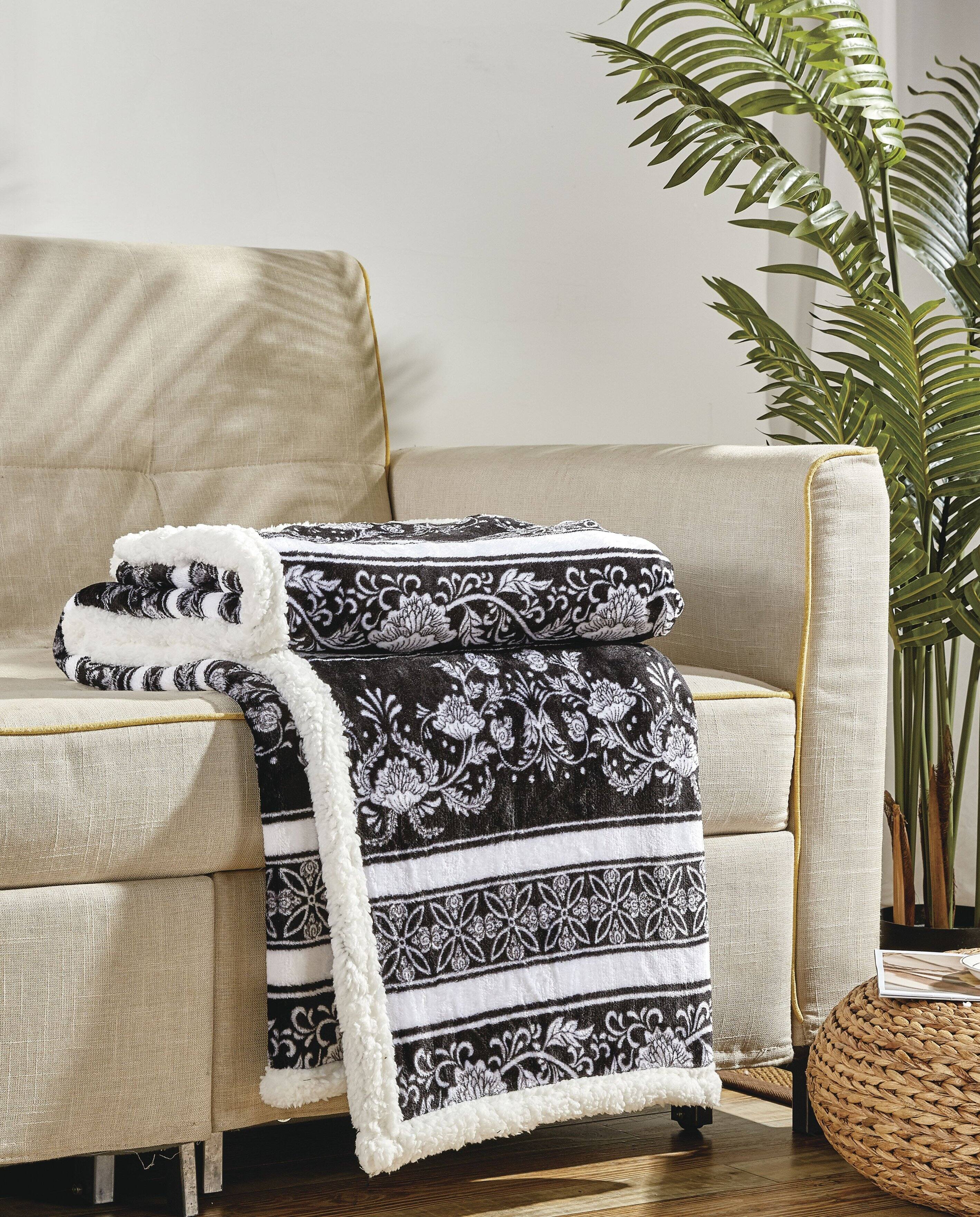 Left. Noble House - Noble Home Soft & Cozy Faux Shearling Printed Throw Blanket 50' x 60' - Odelia - Odelia.