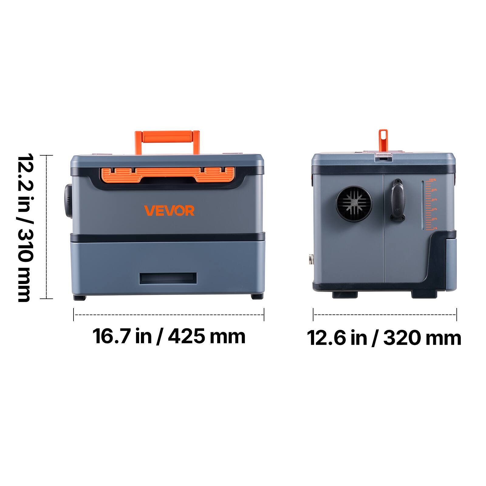 12.2 in / 310 mm  
VEVOR 16.7 in / 425 mm  
12.6 in / 320 mm