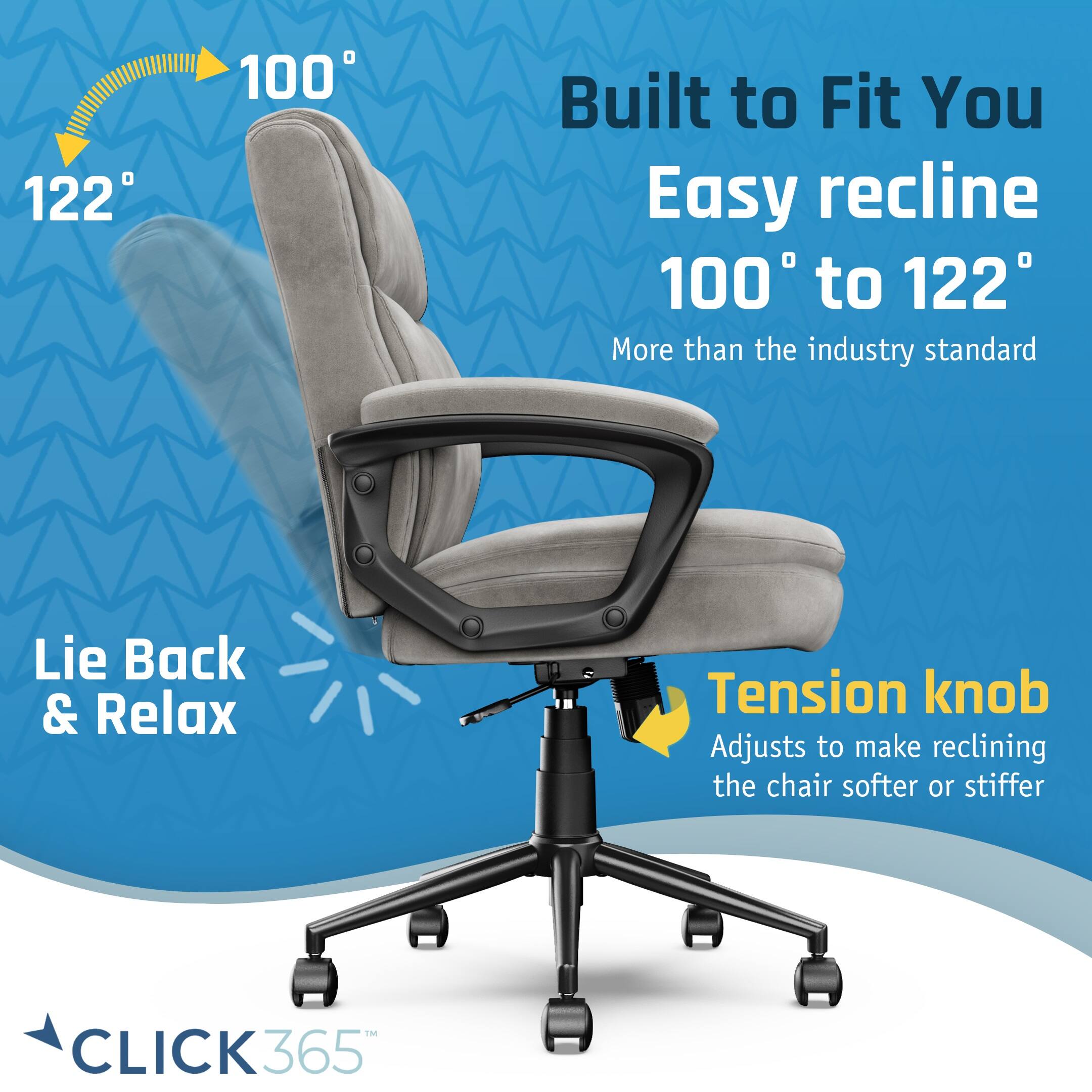 Alt View 12. Click365 - Transform 2.0 Extra Comfort Ergonomic Mid-Back Desk Chair - Light Gray.