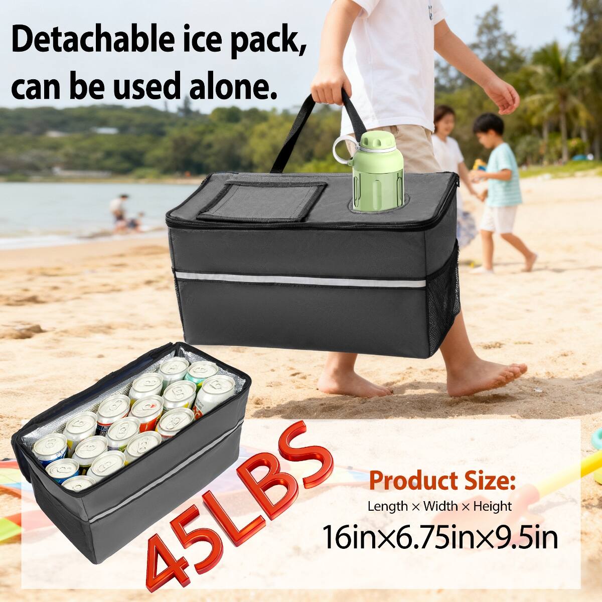 Detachable ice pack, can be used alone.

Product Size: 45LBS Length X Width X Height 16inx6.75inx9.5in