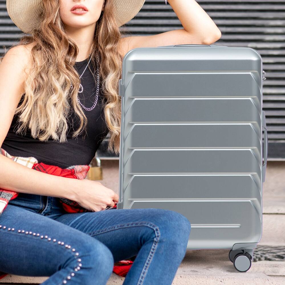 Alt View 4. Ropilly - Ropilly 3 Piece Luggage Set Silver Hard Shell Suitcase ABS - Silver.