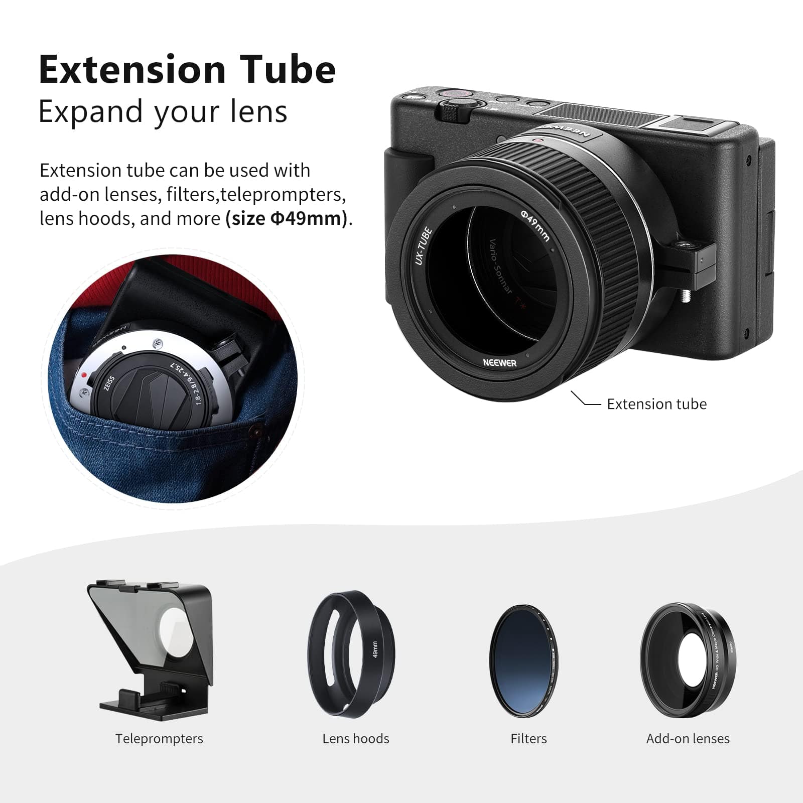 Neewer 2 in 1 Wide Angle & Macro Lens for Sony ZV1, 18mm, w