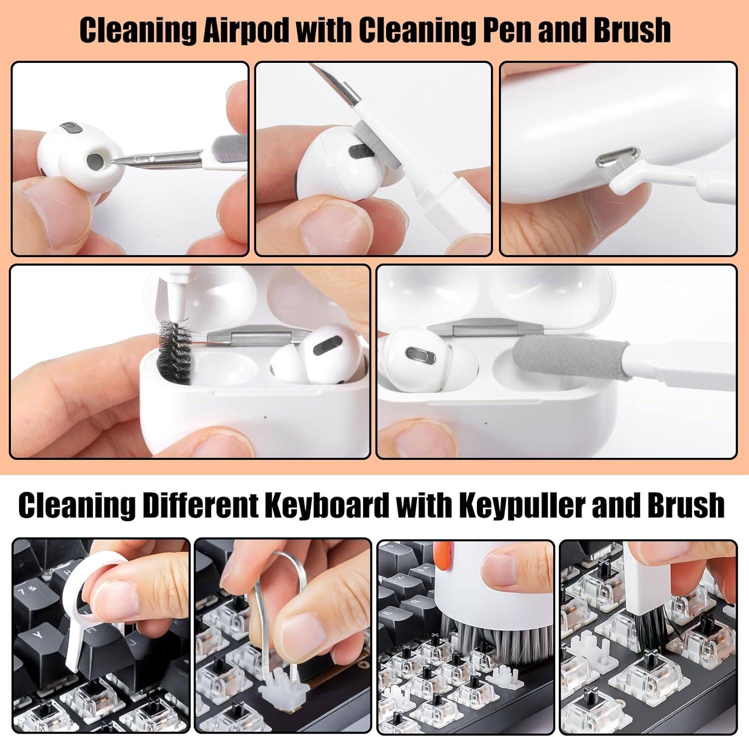 Cleaning Airpod with Cleaning Pen and Brush

Cleaning Different Keyboard with Keypuller and Brush