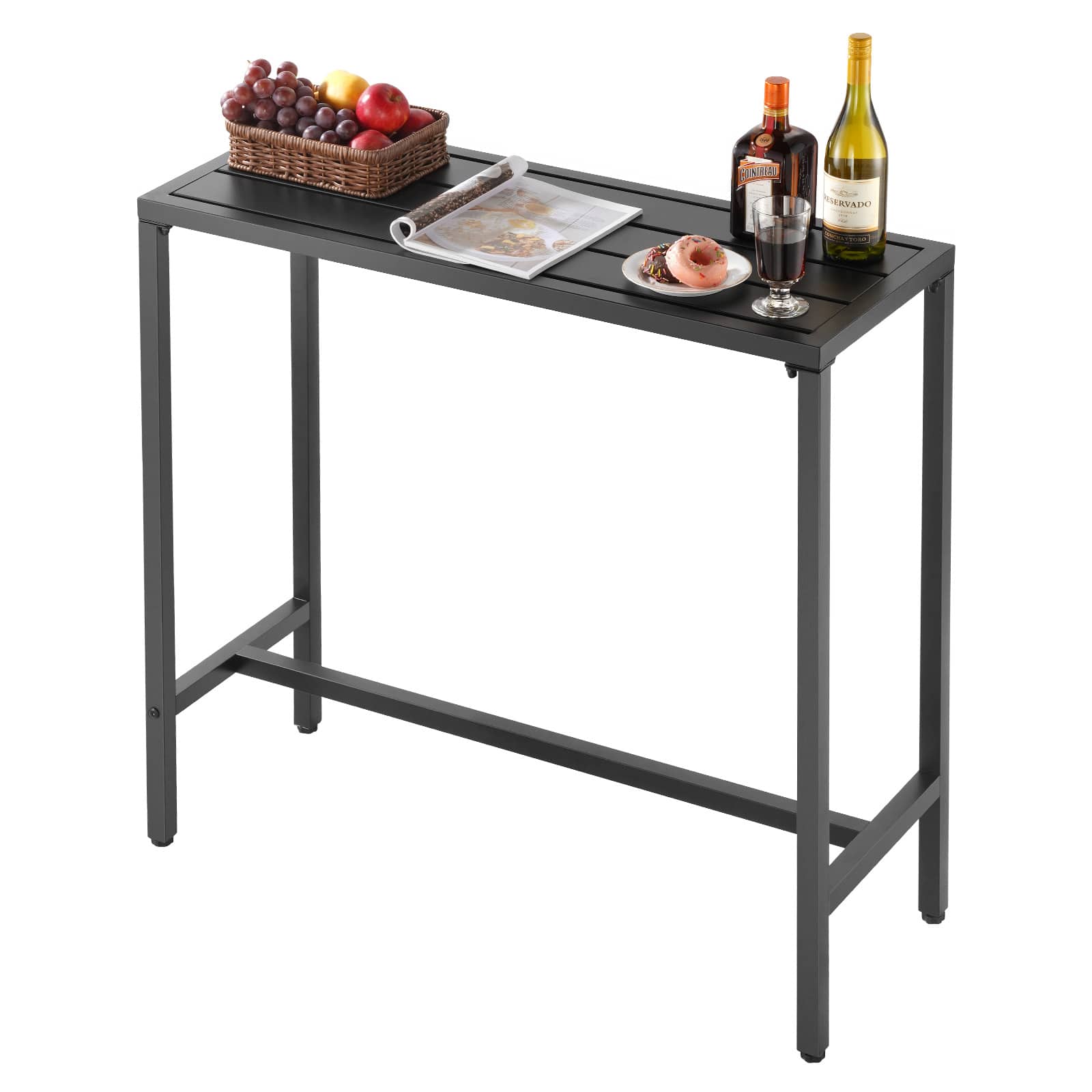 VEVOR - Outdoor Bar Table,39.4x15in Patio Bar Table, Waterproof Top & Sturdy Metal Frame, Rectangle Counter Height Dining Tables - Black