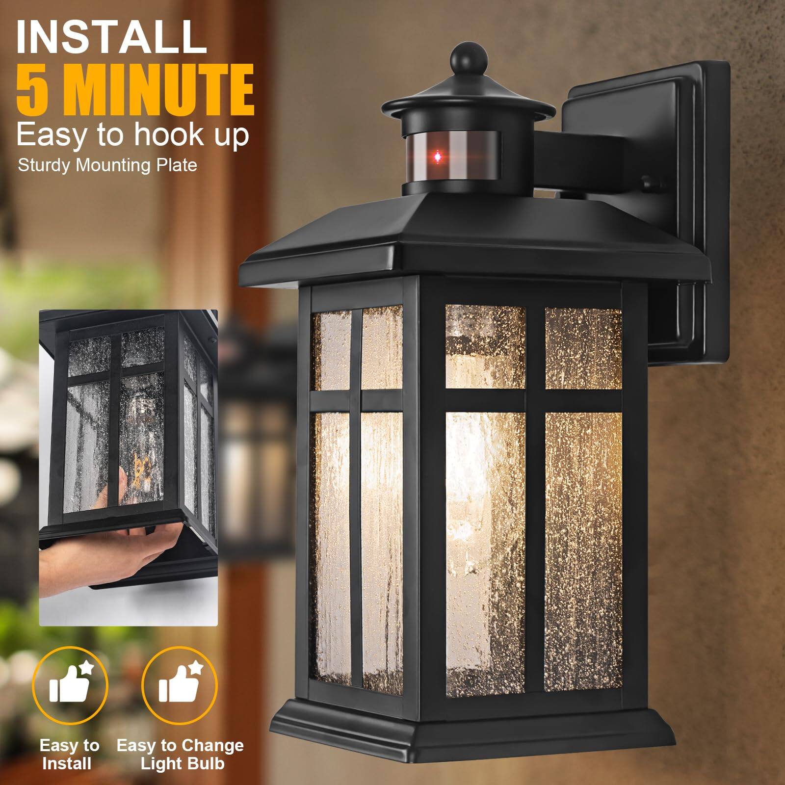 INSTALL  
5 MINUTE  
Easy to hook up  
Sturdy Mounting Plate  

Easy to Install  
Easy to Change Light Bulb