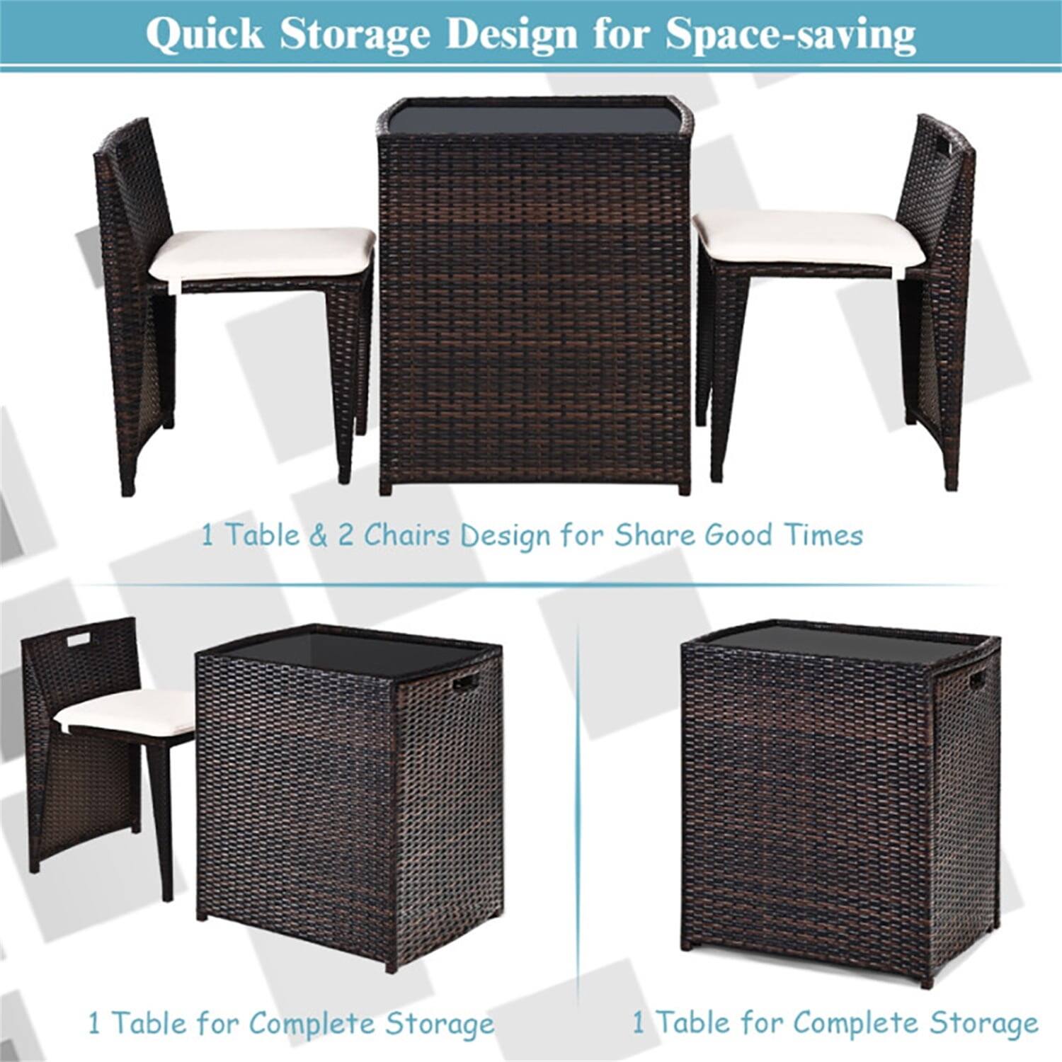 Quick Storage Design for Space-saving

1 Table & 2 Chairs Design for Share Good Times

1 Table for Complete Storage

1 Table for Complete Storage
