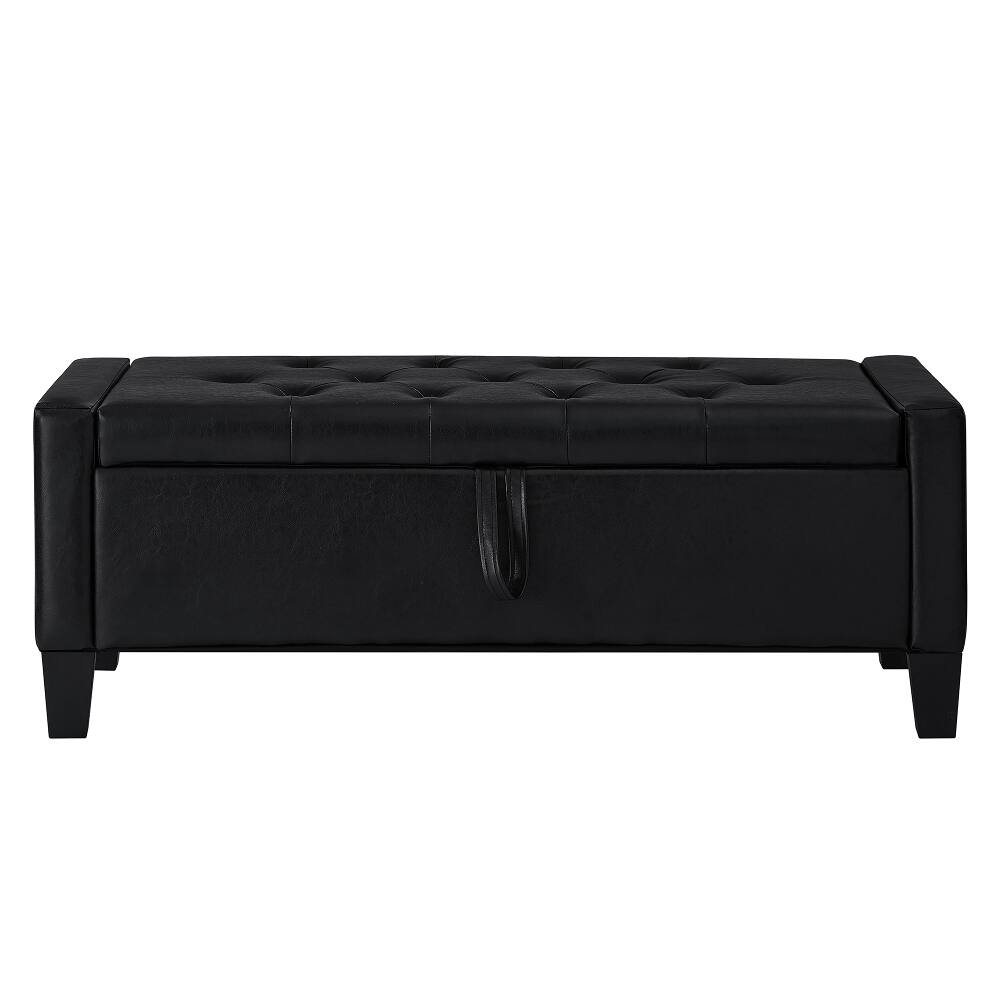 Alt View 2. Ropilly - Ropilly Black Tufted Storage Ottoman Bench with Safety Hinge, Upholstered Entryway Seating for Bedroom, 45 Inch - Black.