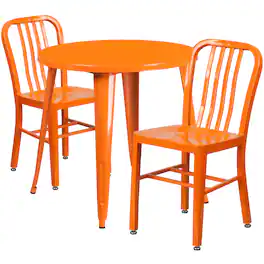Flash Furniture - Craig Commercial Grade 30" Round Metal Indoor-Outdoor Table Set with 2 Vertical Slat Back Chairs - Orange