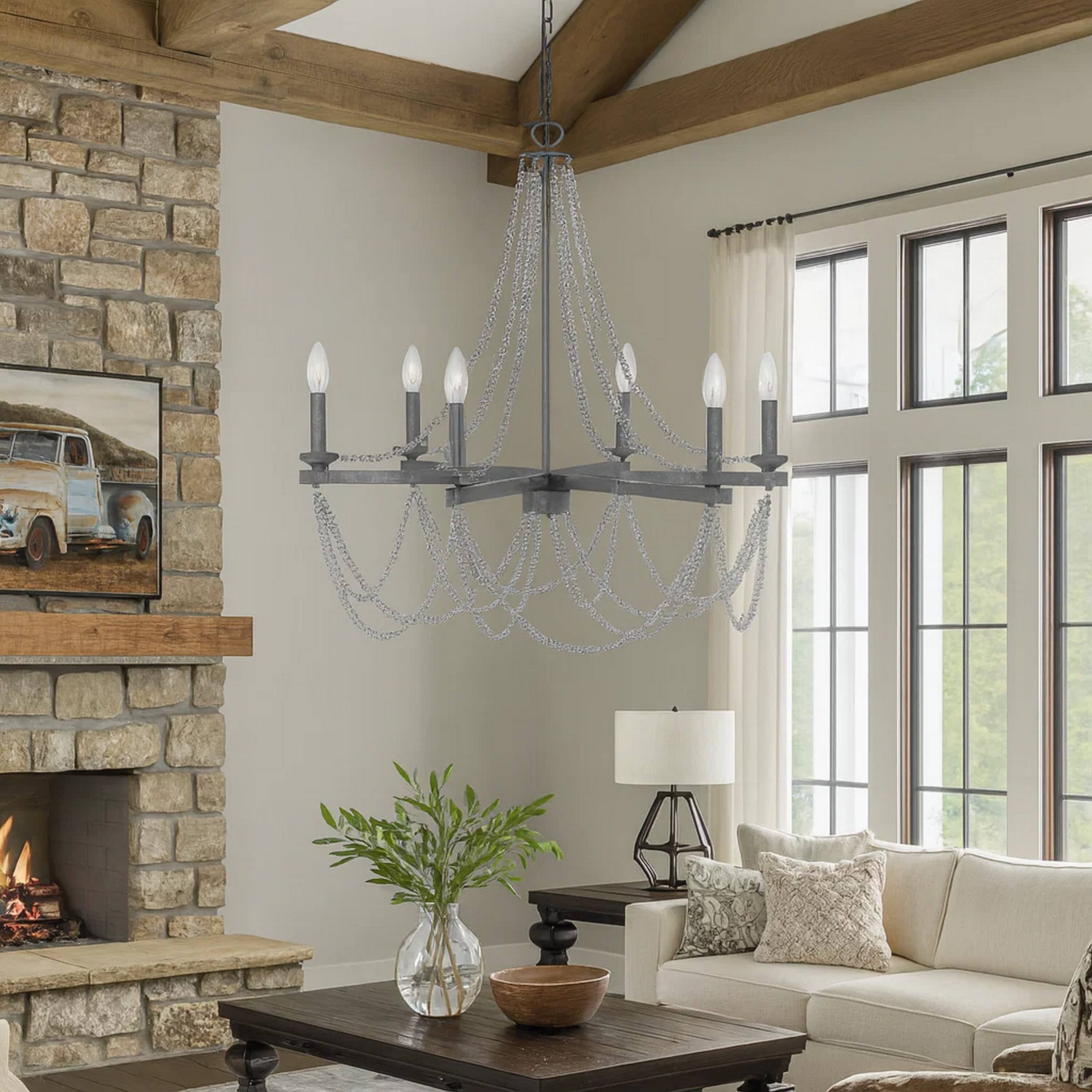 Alt View 2. Manhattan Lane - Tura 30 Inch Chandelier, Classic Chrome Beaded Candelabra Design - Silver.