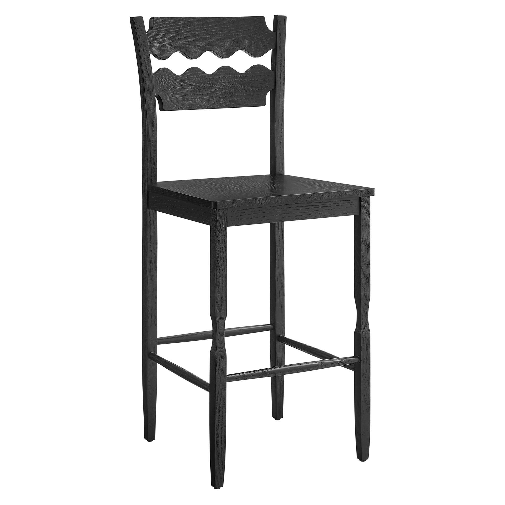 Angle. Modway - Jax Oak Wood Bar Stool With Wavy Razor Back by Modway - Black.