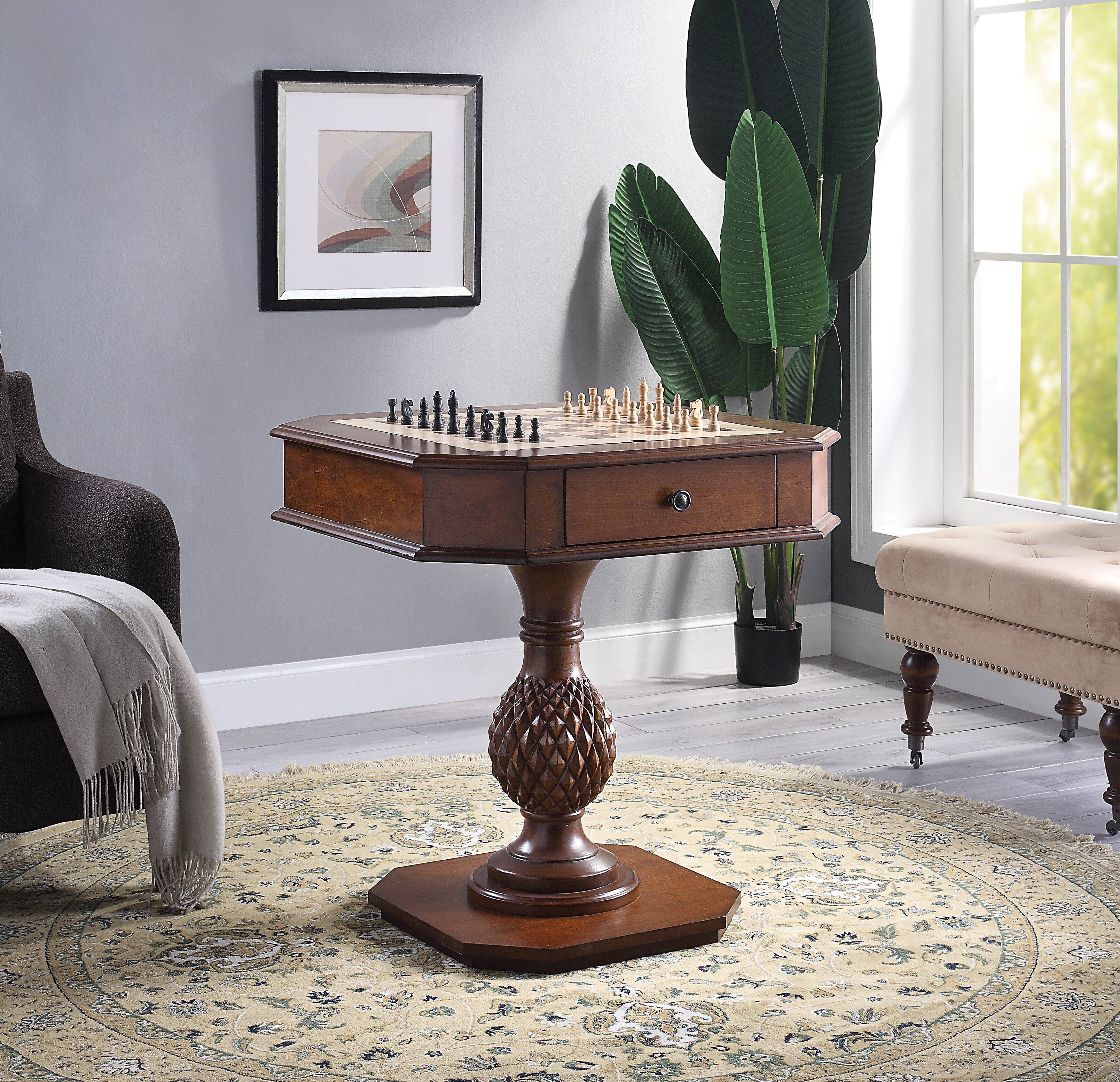 Back. Anysun - Reversible Chess & Checker Game Table - Includes Game Tray - Brown.