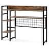 Costway - Desk Shelf 4-Tier Desktop Display Rack with Metal Grid Panel & 6 Hooks Brown - Rustic Brown + Black