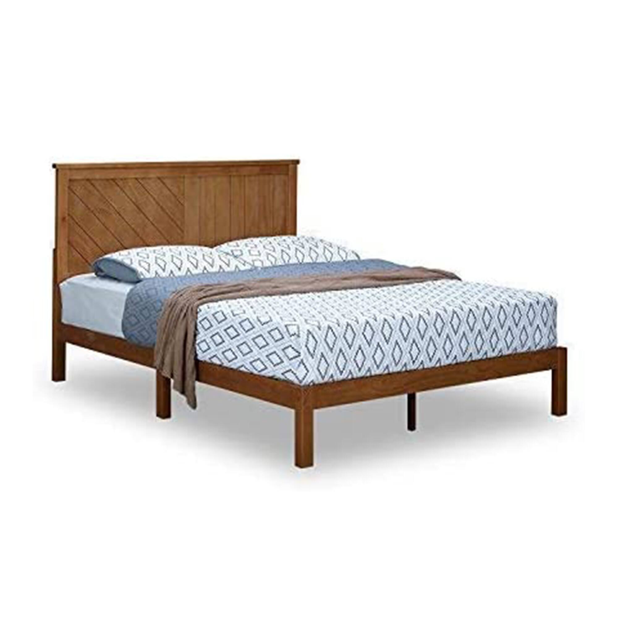 Front. MUSEHOMEINC - MUSEHOMEINC Solid Pinewood Rustic Platform Bed with 2 Way Design Headboard, King - Teak.