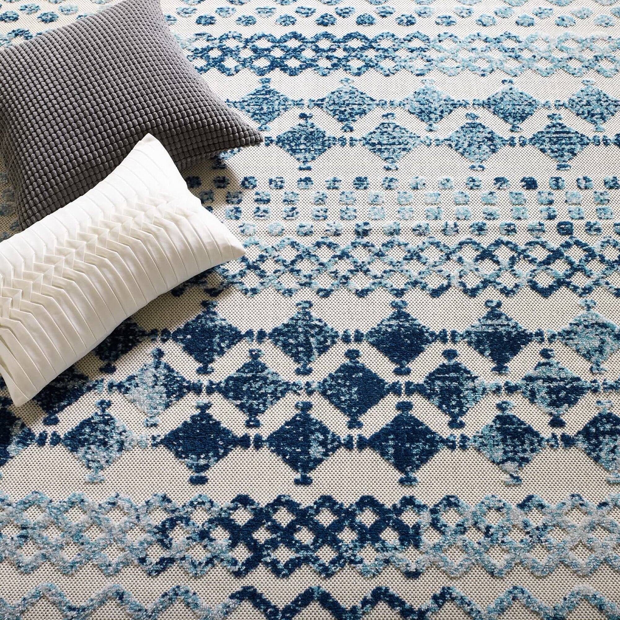 Back. Modway - Reflect Giada Abstract Diamond Moroccan Trellis Indoor/Outdoor Area Rug - Ivory and Blue.