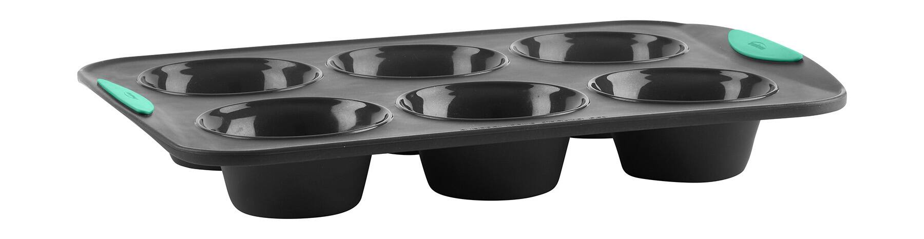 Front. Trudeau - Structure Silicone 6 Cavity Jumbo Muffin Pan, Grey/Mint - Black.